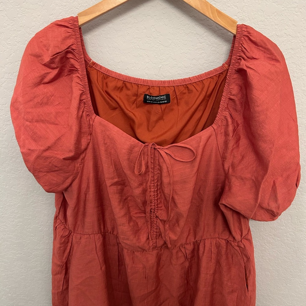 BloomChic Terracotta Puff Sleeve Dress - Picture 2 of 8